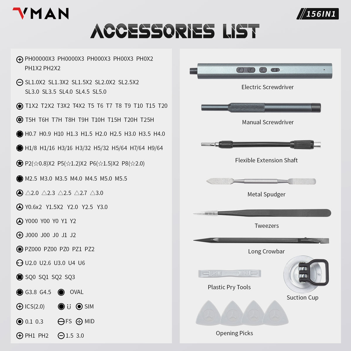 VMAN M156 Precision Electric Screwdriver Kit