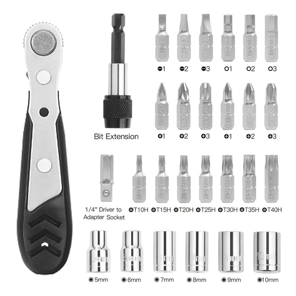 28 In 1 Ratchet Screwdriver Socket Wrench Set